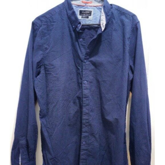 Denim & Flower By Ricky Singh Mens Slim Fit Navy Button-Down Shirt Size L Made I - Picture 1 of 13